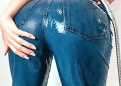 Soaking Blue Jeans and Wet Top