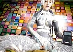 Extraordinary solo electro play in spandex corset bdsm sesh