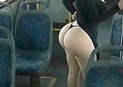 My small beauty with an exceedingly biggest booty is alone twerking and moving her huge soaked buns in the bus whilst wearing taut ebony leggings. Thi