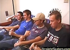 4 horny Straight Skaters jacking to porn on the couch together
