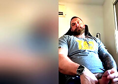 Built Aussie Bloke Edges In Office Chair & Explodes Pov All Over Your Face
