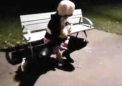 I walk away from my clothing into a teach station carrying a huge sextoy. With no chance to hide, I ride the sex-toy at the station, in the park and b