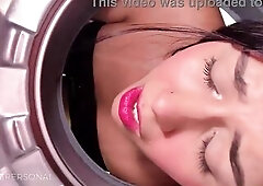 That babe gets trapped in the washing machine and I take the opportunity to film our 1st porn clip