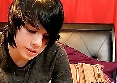 Emo takes his clothes off to masturbate after an interview