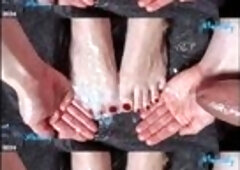 His cum all over my red toes & cupped hands ??