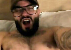 BLAZEX - NAKED HAIRY GUY ON SOFA SPREADS CHEEKS AND BLOWS HIS LOAD