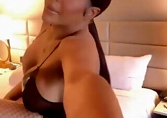 Big ass ebony shemale with a big cock fucks guy cowboy style