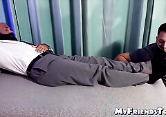 Horny Dan Edwards licked & sucked the huge feet of bushy Lando