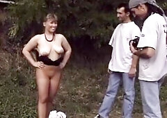 Breasty Blond Sucks Ramrod Outdoors in Amateur Shoot