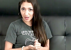Slender brunette Vicki Chase gives head on a green rug in intimate POV