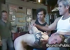Bound gay taken in bar where gets fuck