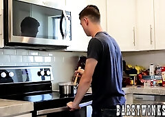 Deep without a condom internal ejaculation with XXL cocked twunks in the kitchen