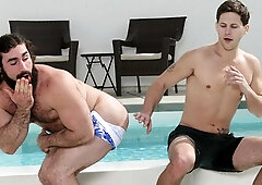 Jaxton Wheeler and Roman Todd doing their best in a group porn vid