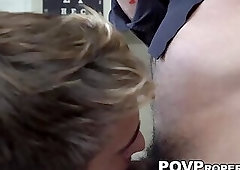 Broke Markus Kors deepthroats buyers cock to close the deal