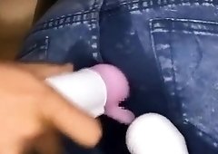 Busty Oriental cutie has a sex toy making her pants all wet