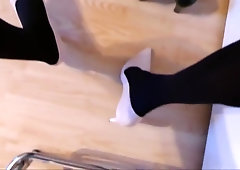 Nude high heel pumps and nylons