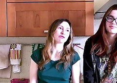 Two brunette dolls with glasses gobble pussy