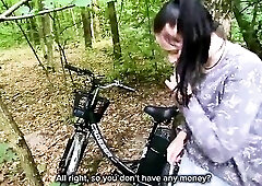 Helped a angel fix her bike in the centre of nowhere and this babe thanked me with a moist outdoor doggy position & drank all my cum