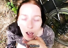 Helped a angel fix her bike in the centre of nowhere and this babe thanked me with a moist outdoor doggy position & drank all my cum