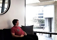 FTM Masturbates in Public Lounge next to Window