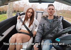 Dude satisfies a hottie on the hood of his posh car