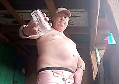 Hand job, fat, outdoor