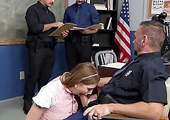 Pretty redhead babe Lucy Foxxx gets fucked by cocky policeman