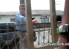 Exhib boys playing in front of the window