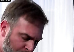 Stepdaddy loves to fuck stepson twink asshole on the couch