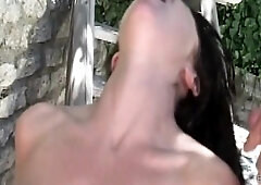 She Cums Screaming While Getting Passed Around - Threesome hardcore outdoors