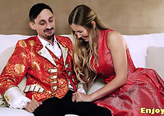 Depravity always.Bald ash-blonde sucks schlong in taut tights,worships asshole.