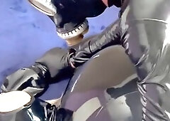 Gas mask, latex glove, latex mask