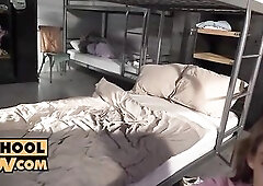 Skinny golden-haired teen with tiny bazookas, Tiffany Tatum is riding a goth hard knob and groaning