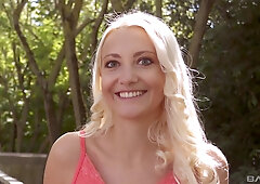 Small tits blondie Helena Moeller in stockings gets fucked hard