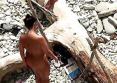 Amater nudist couple having sex on the beach