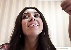 double penetration - That babe gets drilled in the cunt and booty at the same time, that babe groans sexually, and the boyz cum a lot on her face