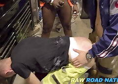 4 Greasy Monkeys Use Sluts Hole And Leave Him Dripping