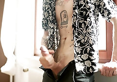 Edging Myself at the Window - Noisy Yelling Climax with Large Cum shot