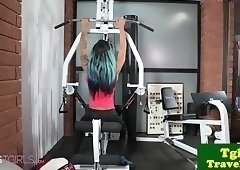 Ebony ts pornstar plays with her tight ass