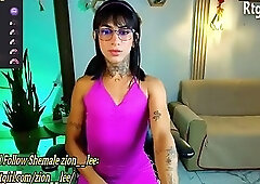 thin colombian tattooed tgirl jerks off her big thick cock