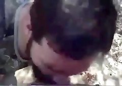 Daddy gives a facial in the woods