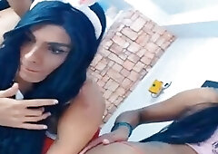 Awesome Three Tranny Strip and Masturbate Cock