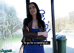 Mature brunette in leather jacket agrees to oral encounter with stranger in graffiti-covered public space