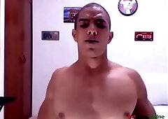 Hot muscle body gay tease oil anal toying