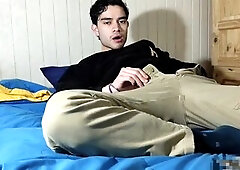 20 year old boy cums while sniffing his underpants