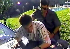 Brunette Hair Hair Dude Is Drilled Hard On The Hood Of His Car