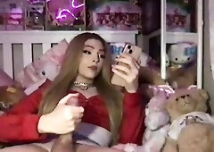 Solo jerking for titty tranny