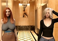 Visual novel gameplay featuring a big boobed college girl with a focus on her ass