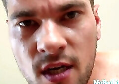 Assfingered stud barebacked by stepbro and sprayed with cum