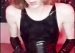 Trans girl Nicki Fox in a snug black suit gets off with her fleshlight and cums on herself